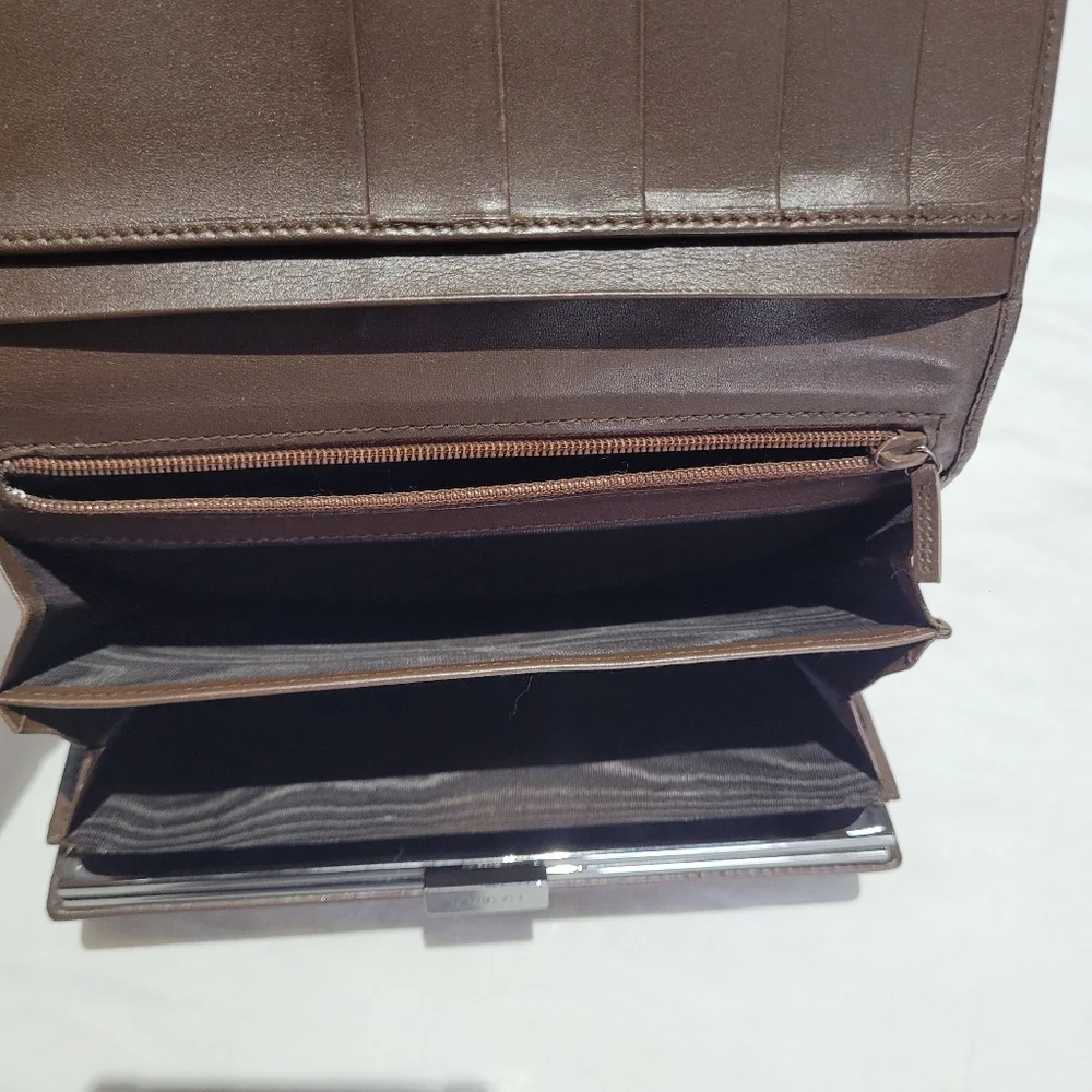 Gucci Brown Tan Wallet Card Holder Twist Lock Clutch Vintage Graphic Web Print - Picture 13 of 14